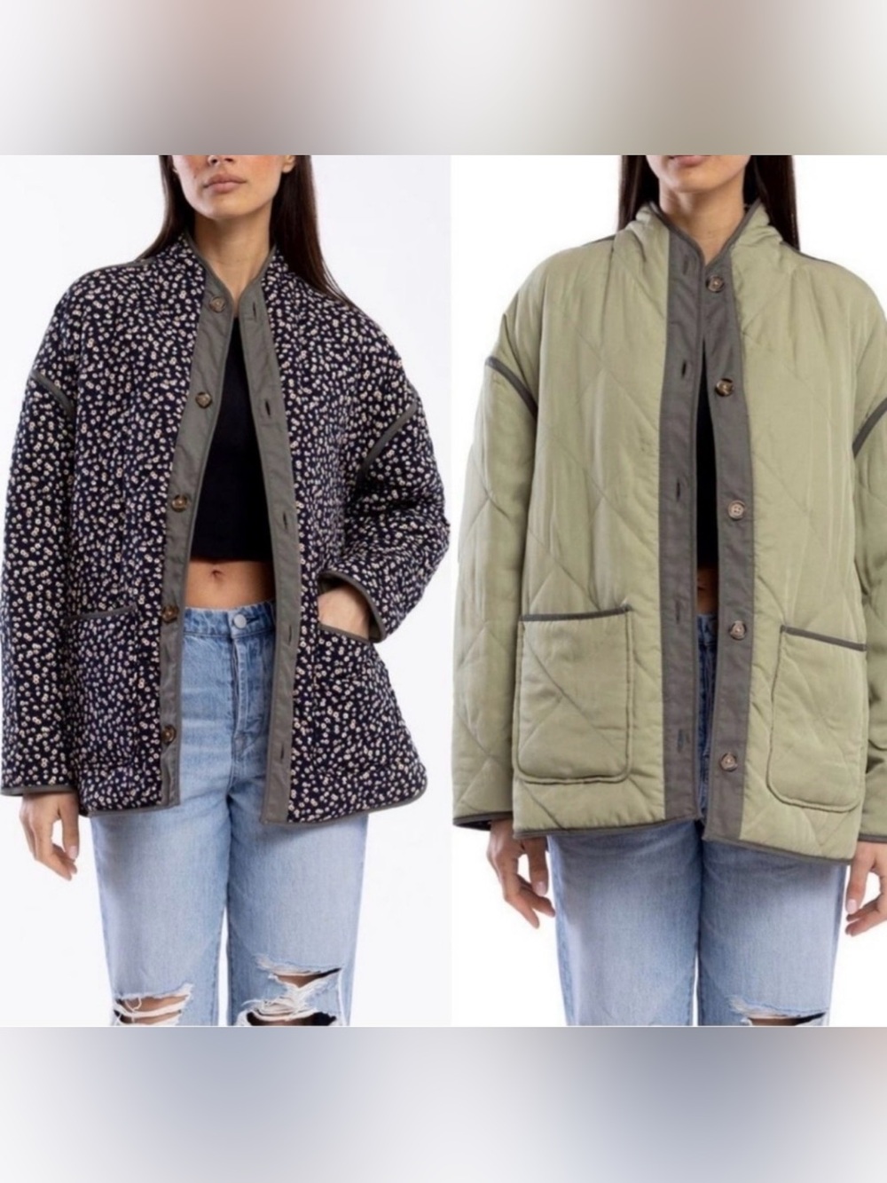 Blank NYC Quilted Jacket | Reversible Quilted Jacket - Olive & Black Floral